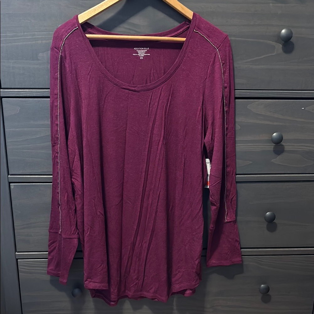 Addition Elle Burgundy Long Sleeve Blouse